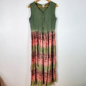 Sundress Embroidered Dress 90s Tay and Dy Floral Maxi Peasant Hippie Size M
